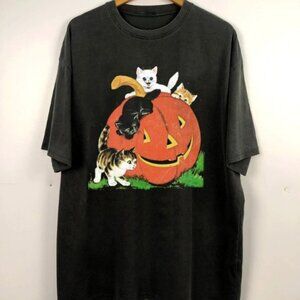 Vintage 90s Cat Halloween Shirt, Retro Halloween Shirt, Spooky Season T-shirt